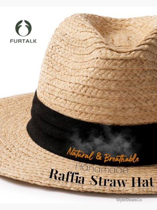Wide Brim Straw Fedora Hat UPF 80+ Sun Protection Packable Summer main image 4